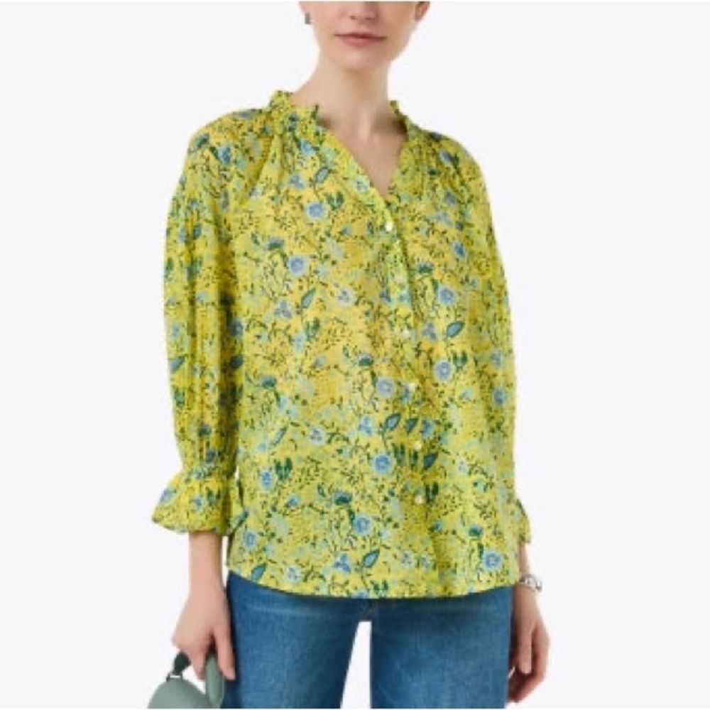 RO’S GARDEN Rachel Cotton Floral Shirt Yellow Button Down Shirt